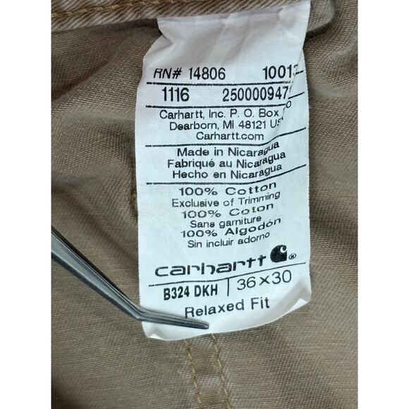 Carhartt B324 Relaxed Fit Carpenter Khaki Work Pants 36x30 Twill Utility Canvas - Picture 7 of 10